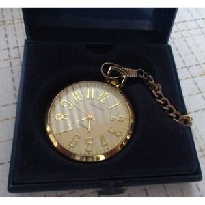 Vintage 18k Gold Plated Quemex Quartz Pocket Watch New ~ Fresh Battery